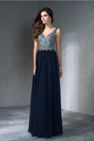 Robe de bal a-ligne de princesse en chiffon jusqu'au sol de col en v - photo 4