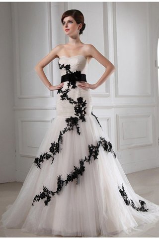 Robe de mariée de col en cœur en tulle avec perle cordon de tour de ceinture empire - photo 1