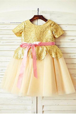 Robe de cortège enfant naturel col u profond avec fleurs de princesse fermeutre eclair - photo 2