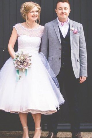 Robe de mariée au niveau de genou fait main col ras du cou de mode de bal en tulle - photo 1