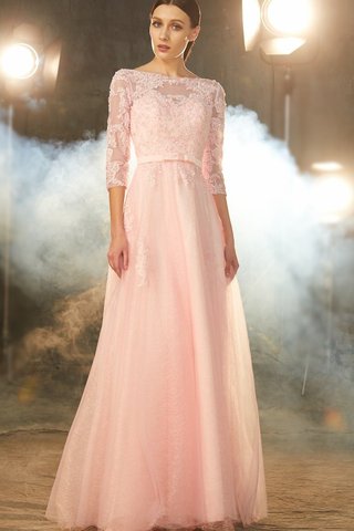 Robe de bal naturel a-ligne en 1/2 manche textile en tulle appliques - photo 4