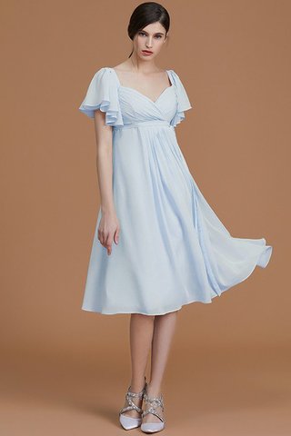 Robe demoiselle d'honneur naturel au niveau de genou en chiffon avec manche courte ruché - photo 25