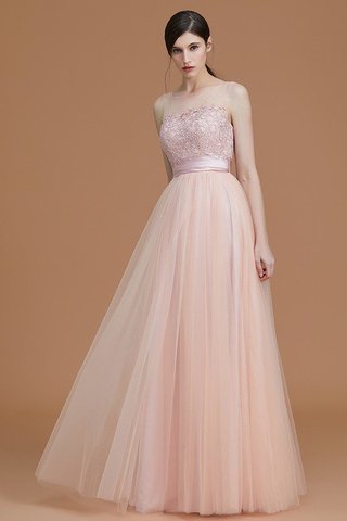 Robe demoiselle d'honneur naturel manche nulle fermeutre eclair col en bateau en tulle - photo 3