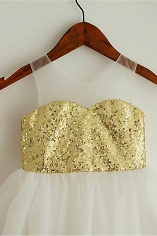 Robe de cortège enfant naturel avec fleurs manche nulle a-ligne de princesse - photo 2