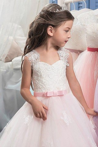 Robe de cortège enfant naturel de col en cœur avec fleurs de mode de bal en tulle - photo 3