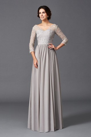 Robe mère de mariée naturel de princesse de col en v fermeutre eclair avec manche 3/4 - photo 3