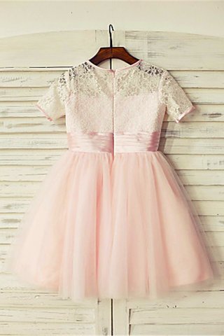 Robe de cortège enfant naturel au niveau de cou avec fleurs avec manche courte en tulle - photo 3