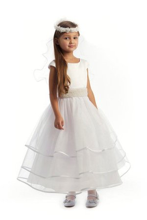 Robe de cortège enfant ligne a avec gradins en organza avec perle encolure ronde - photo 2