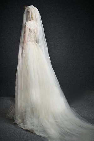 Robe de mariée naturel textile en tulle avec bouton a-ligne avec perle - photo 2