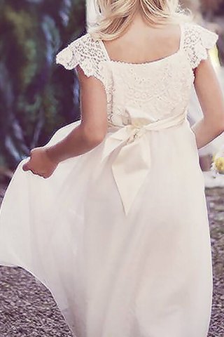 Robe de cortège enfant en chiffon a-ligne avec fleurs avec manche courte de princesse - photo 2