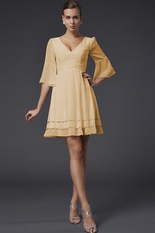 Robe demoiselle d'honneur courte avec perle en chiffon de col en v fermeutre eclair - photo 4