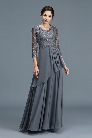 Robe mère de mariée naturel en chiffon de lotus de col en v avec manche 3/4 - photo 1