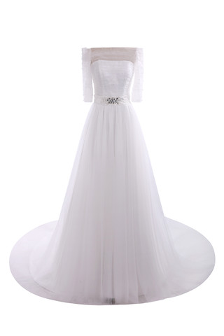 Robe de mariée exclusif formelle textile en tulle satin extensible avec zip - photo 1