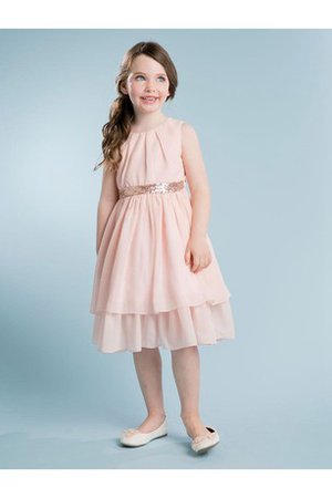 Robe de cortège enfant naturel plissage de longueur à genou au niveau de cou avec perle - photo 1