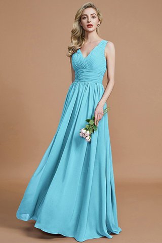 Robe demoiselle d'honneur avec chiffon ligne a v encolure manche nulle de princesse - photo 8