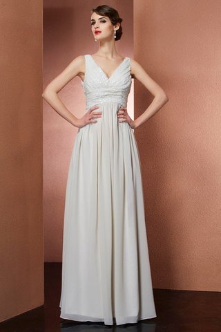 Robe de soirée longue en chiffon avec sans manches de col en v de princesse - photo 1