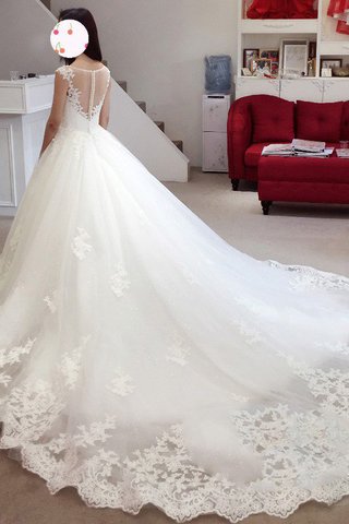 Robe de mariée cordon de traîne moyenne avec sans manches col en bateau en tulle - photo 2