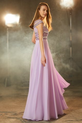 Robe de soirée naturel encolure ronde avec chiffon de princesse avec manche courte - photo 4