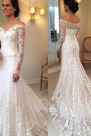 Robe de mariée brillant de sirène avec manche longue d'epaule ecrite naturel - photo 1