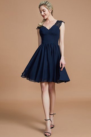 Robe demoiselle d'honneur naturel au niveau de genou de princesse en chiffon a-ligne - photo 2