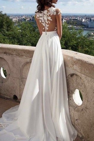 Robe de mariée de princesse en chiffon avec manche courte col u profond jusqu'au sol - photo 3