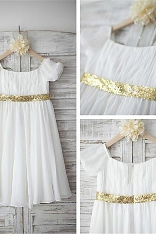 Robe de cortège enfant avec manche courte a-ligne de col bateau avec fleurs avec perle - photo 5