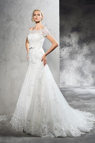 Robe de mariée naturel longue d'epaule ajourée decoration en fleur maillot - photo 5