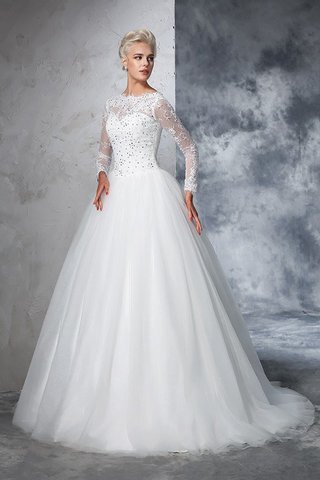 Robe de mariée longue avec manche longue col en bateau de mode de bal fermeutre eclair - photo 5