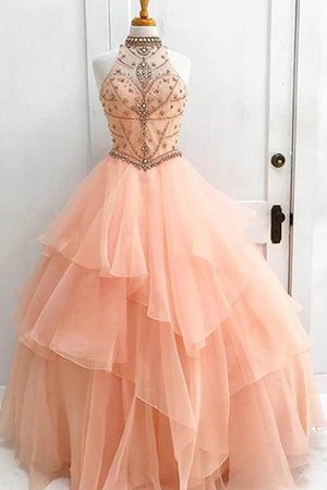 Robe de bal elevé avec perle en organza de lotus avec sans manches - photo 1