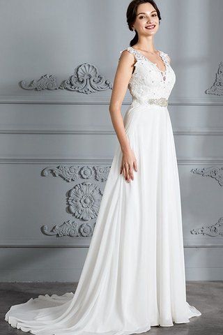 Robe de mariée de princesse de traîne courte ligne a de col en v en chiffon - photo 4