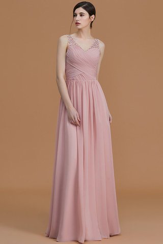 Robe demoiselle d'honneur naturel fermeutre eclair avec perle avec chiffon manche nulle - photo 4