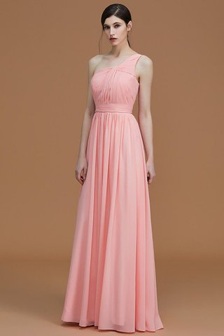 Robe demoiselle d'honneur naturel avec sans manches ligne a ruché d'épaule asymétrique - photo 1