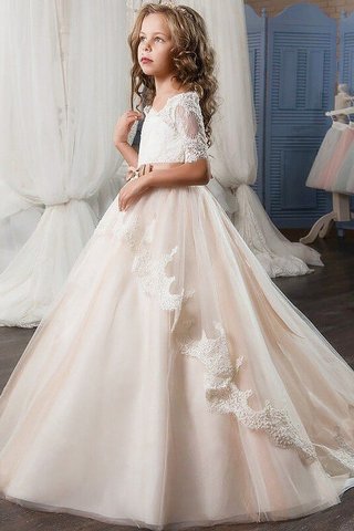 Robe de cortège enfant naturel d'epaule ecrite avec ruban avec fleurs avec manche courte - photo 1