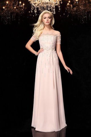 Robe de bal en chiffon ligne a de col bateau avec manche courte avec zip - photo 3