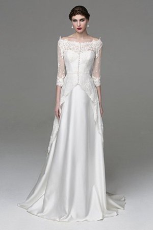 Robe de mariée humble en satin d'epaule ecrite avec manche 3/4 avec lacets - photo 2