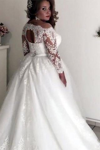 Robe de mariée de traîne courte d'epaule ajourée en tulle avec manche longue noble - photo 2