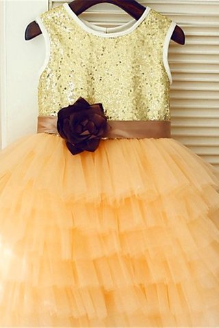 Robe de cortège enfant a-ligne de princesse fermeutre eclair manche nulle avec fleurs - photo 1