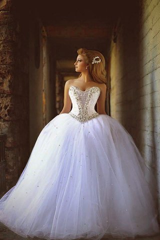 Robe de mariée naturel avec sans manches de mode de bal de traîne moyenne avec perle - photo 3