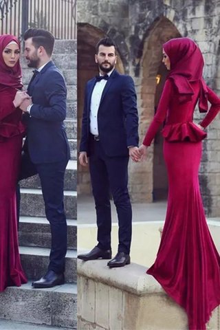Robe de soirée de velours encolure ronde de sirène avec manche longue unique - photo 2