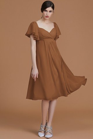 Robe demoiselle d'honneur naturel au niveau de genou en chiffon avec manche courte ruché - photo 10