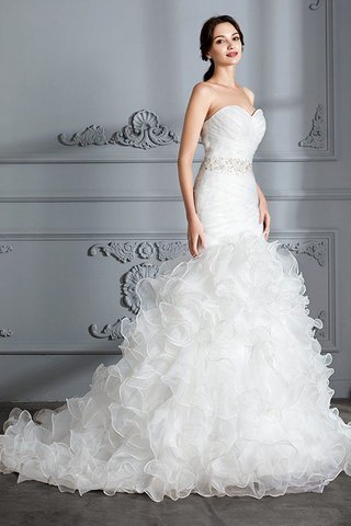 Robe de mariée naturel avec sans manches en satin col en forme de cœur de sirène - photo 3