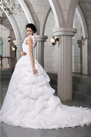 Robe de mariée plissé au drapée en organza manche nulle de traîne mi-longue - photo 2