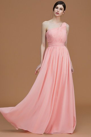 Robe demoiselle d'honneur naturel avec sans manches ligne a ruché d'épaule asymétrique - photo 2