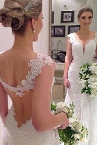 Robe de mariée naturel avec décoration dentelle de traîne courte v encolure de sirène - photo 2