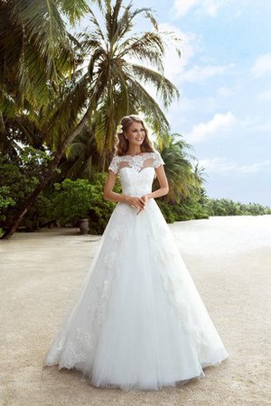 Robe de mariée modeste naturel a plage avec manche courte appliques - photo 1