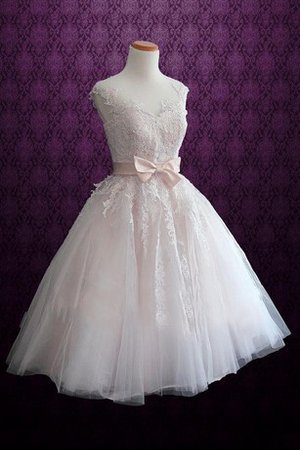 Robe de mariée facile appliques avec sans manches arrivée au mollet avec nœud - photo 1