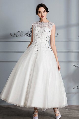 Robe de mariée naturel textile en tulle jusqu'au mollet col u profond de mode de bal - photo 1