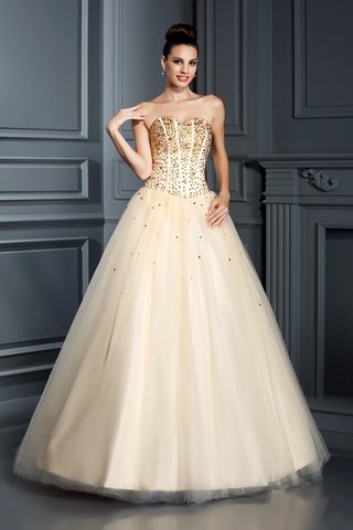 Robe de quinceanera longue en satin fermeutre eclair avec sans manches avec perle - photo 1