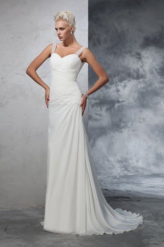 Robe de mariée longue ruché avec sans manches de traîne moyenne de sirène - photo 4