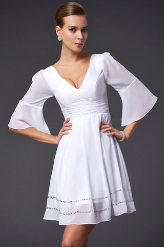 Robe demoiselle d'honneur courte avec perle en chiffon de col en v fermeutre eclair - photo 1